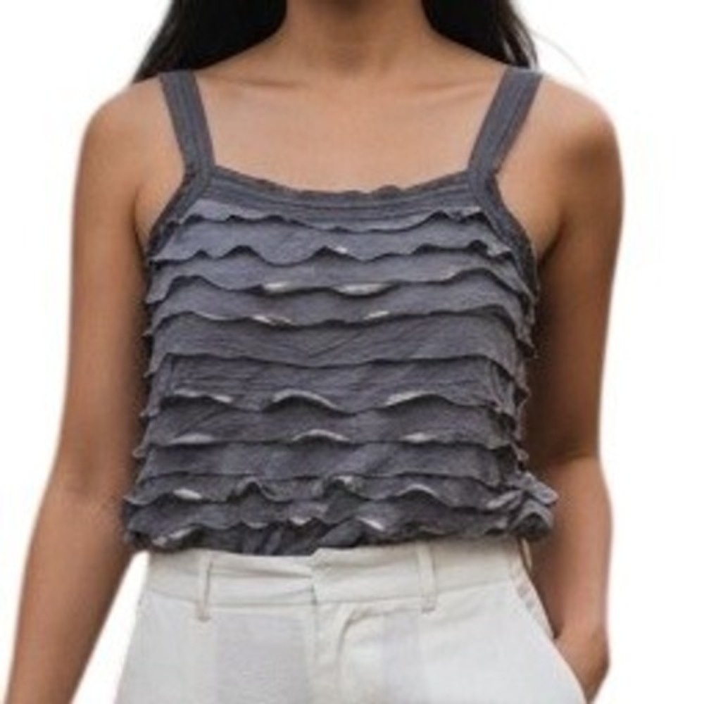 EXPRESS Gray Tiered Ruffle Metallic Ribbon Trim Tank Top Size XS
